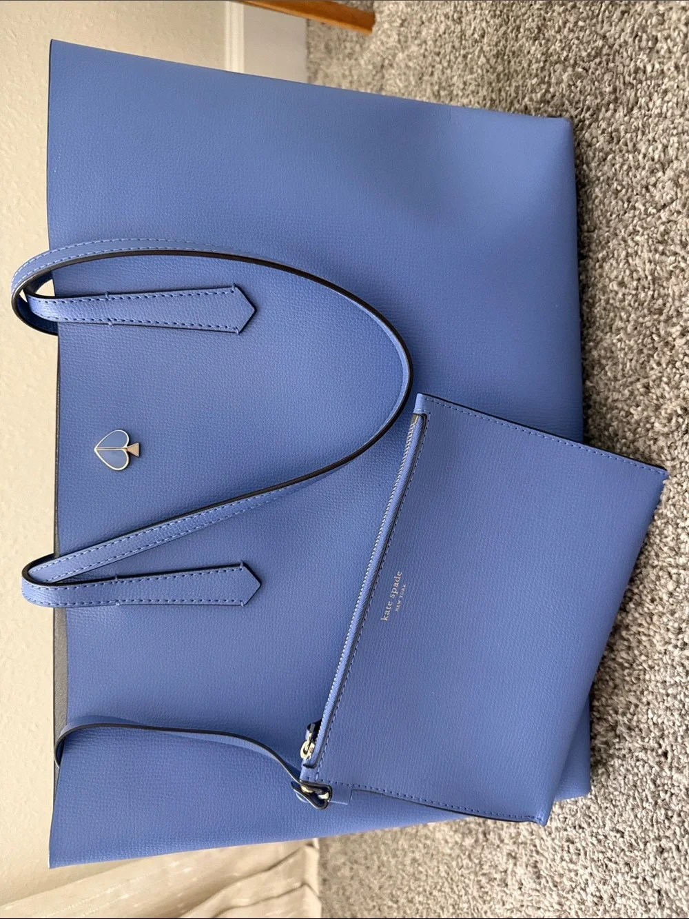 kate spade Molly large tote. Periwinkle Leather Tote with Spade Emblem